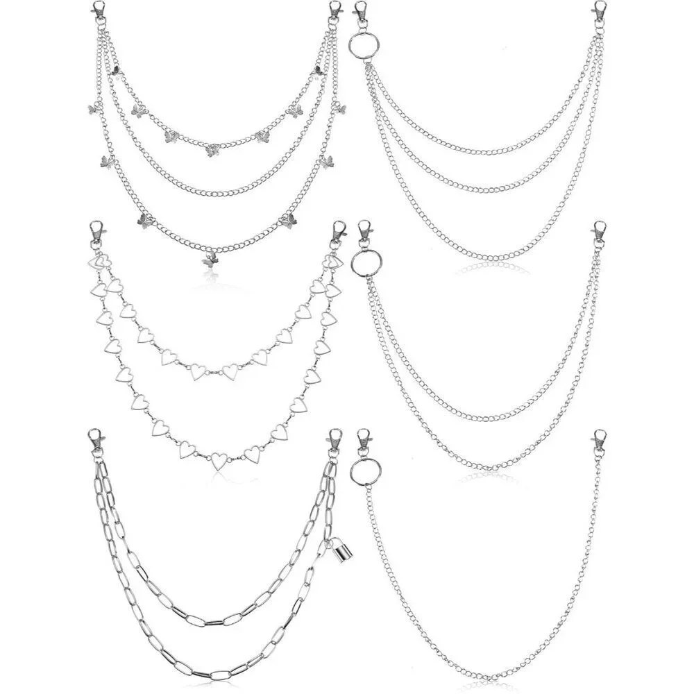 6 Pcs Alloy Jeans Chain Belts for Women Men Hip Hop Punk Accessories